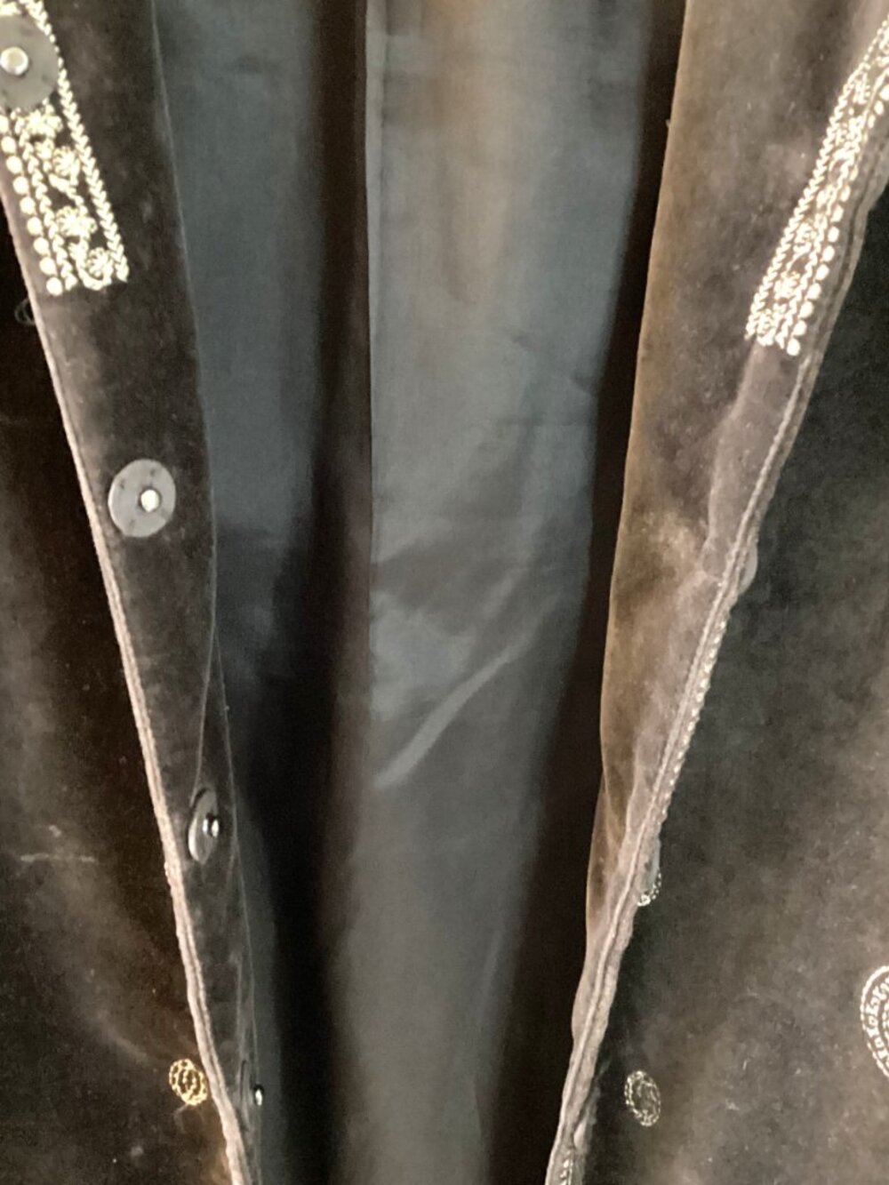 Nygard Collection Woman's Long Boho Embroidered Velvet Coat Chocolate Brown - Picture 6 of 9